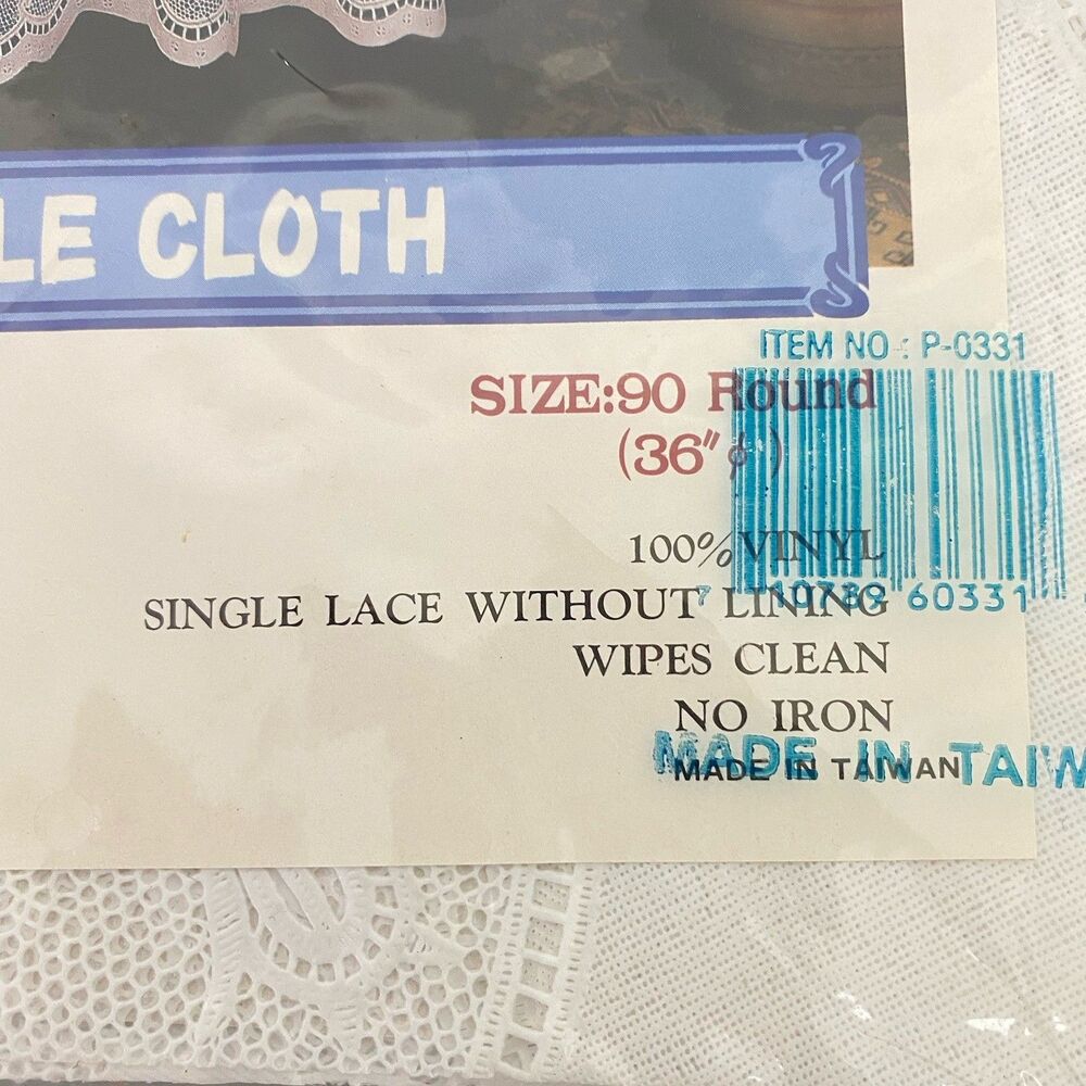 Vintage White Lace Round Tablecloth 36” Floral Vinyl Plastic Cottagecore Party - Picture 3 of 7